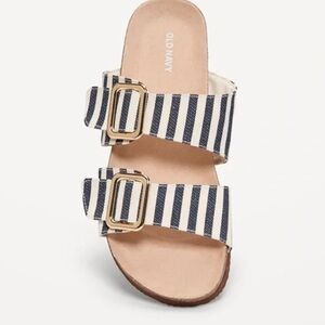 Old Navy Women’s Navy Stripe Double Canvas Strap Slide Footbed Sandals Size 9.5M